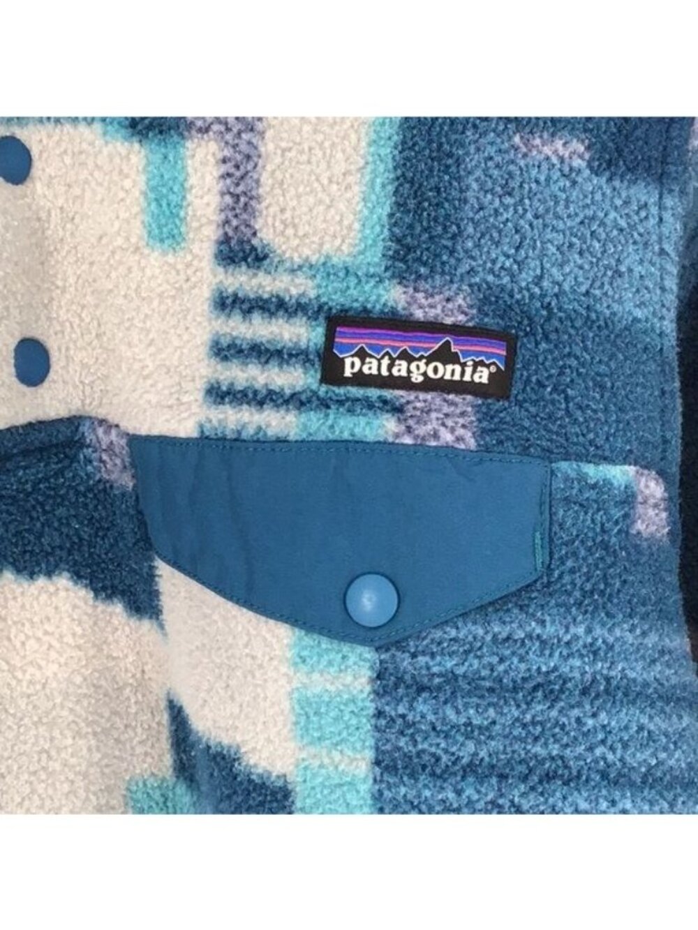 Patagonia Synchilla Snap-T Pullover Fleece Blue 2015 Stitchwork Geometric Print - Picture 5 of 6